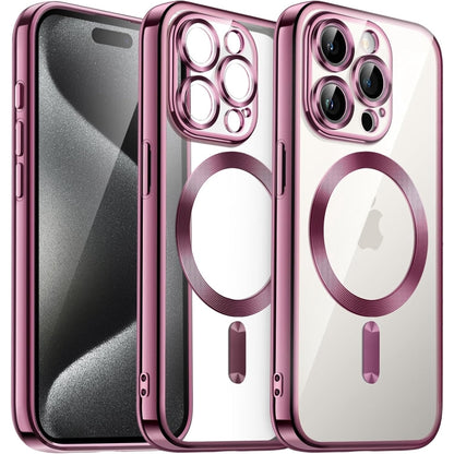 For iPhone 15 Pro Magsafe Magnetic Transparent Electroplated TPU Phone Case(Pink) - iPhone 15 Pro Cases by PMC Jewellery | Online Shopping South Africa | PMC Jewellery