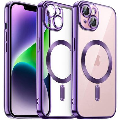 For iPhone 14 Magsafe Magnetic Transparent Electroplated TPU Phone Case(Purple) - iPhone 14 Cases by PMC Jewellery | Online Shopping South Africa | PMC Jewellery