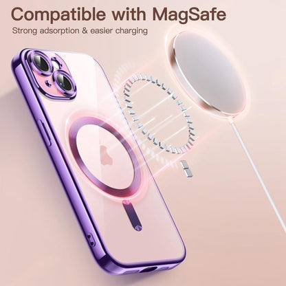 For iPhone 14 Magsafe Magnetic Transparent Electroplated TPU Phone Case(Purple) - iPhone 14 Cases by PMC Jewellery | Online Shopping South Africa | PMC Jewellery