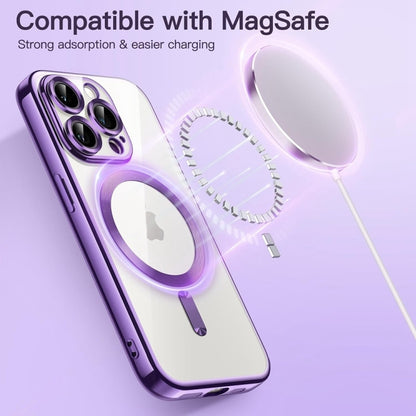 For iPhone 16 Pro Transparent Electroplated Magsafe Magnetic TPU Phone Case(Purple) - iPhone 16 Pro Cases by PMC Jewellery | Online Shopping South Africa | PMC Jewellery | Buy Now Pay Later Mobicred