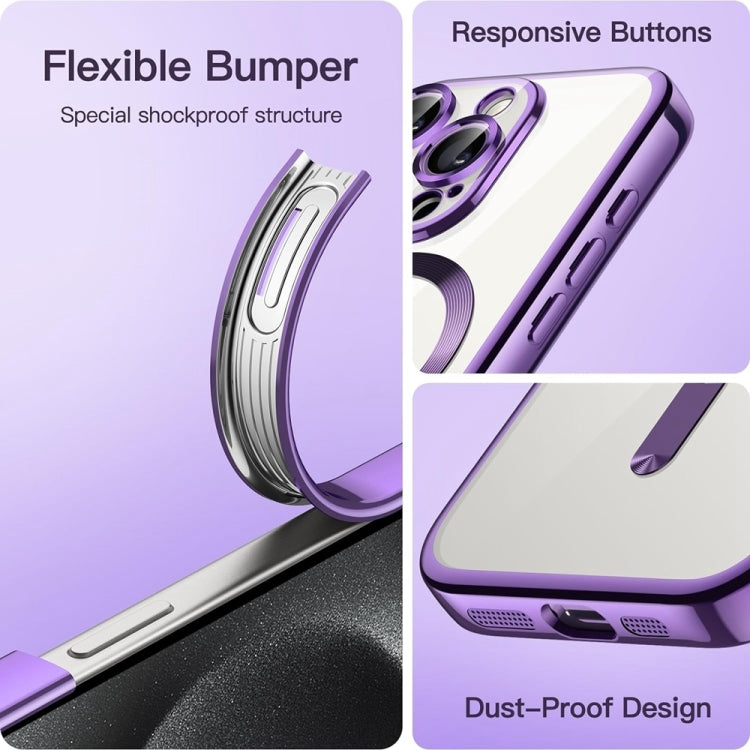 For iPhone 16 Pro Transparent Electroplated Magsafe Magnetic TPU Phone Case(Purple) - iPhone 16 Pro Cases by PMC Jewellery | Online Shopping South Africa | PMC Jewellery | Buy Now Pay Later Mobicred