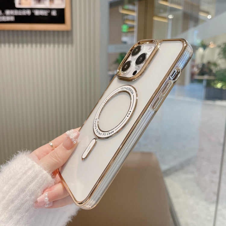 For iPhone 14 Pro MagSafe Magnetic Transparent TPU Electroplated Phone Case(Silver) - iPhone 14 Pro Cases by PMC Jewellery | Online Shopping South Africa | PMC Jewellery