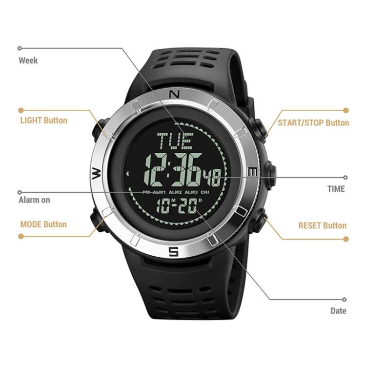 Shimei 2096 Multifunctional Men 50M Waterproof Compass Noctilucent Digital Wrist Watch(Black) - free shipping - PMC TechLife - Order now!