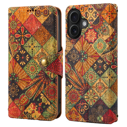 For iPhone 16 Denior Flower Language Series Cork Fabric Oil Edge Leather Phone Case(Autumn) - iPhone 16 Cases by Denior | Online Shopping South Africa | PMC Jewellery | Buy Now Pay Later Mobicred