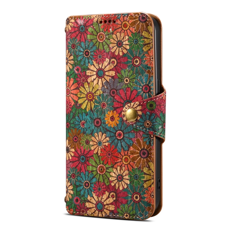 For iPhone 16 Pro Denior Flower Language Series Cork Fabric Oil Edge Leather Phone Case(Spring) - iPhone 16 Pro Cases by Denior | Online Shopping South Africa | PMC Jewellery | Buy Now Pay Later Mobicred