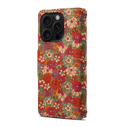 For iPhone 16 Pro Denior Flower Language Series Cork Fabric Oil Edge Leather Phone Case(Summer) - iPhone 16 Pro Cases by Denior | Online Shopping South Africa | PMC Jewellery | Buy Now Pay Later Mobicred