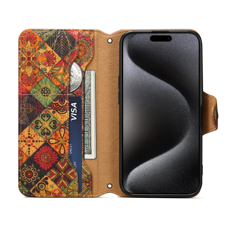 For iPhone 16 Pro Denior Flower Language Series Cork Fabric Oil Edge Leather Phone Case(Autumn) - iPhone 16 Pro Cases by Denior | Online Shopping South Africa | PMC Jewellery | Buy Now Pay Later Mobicred