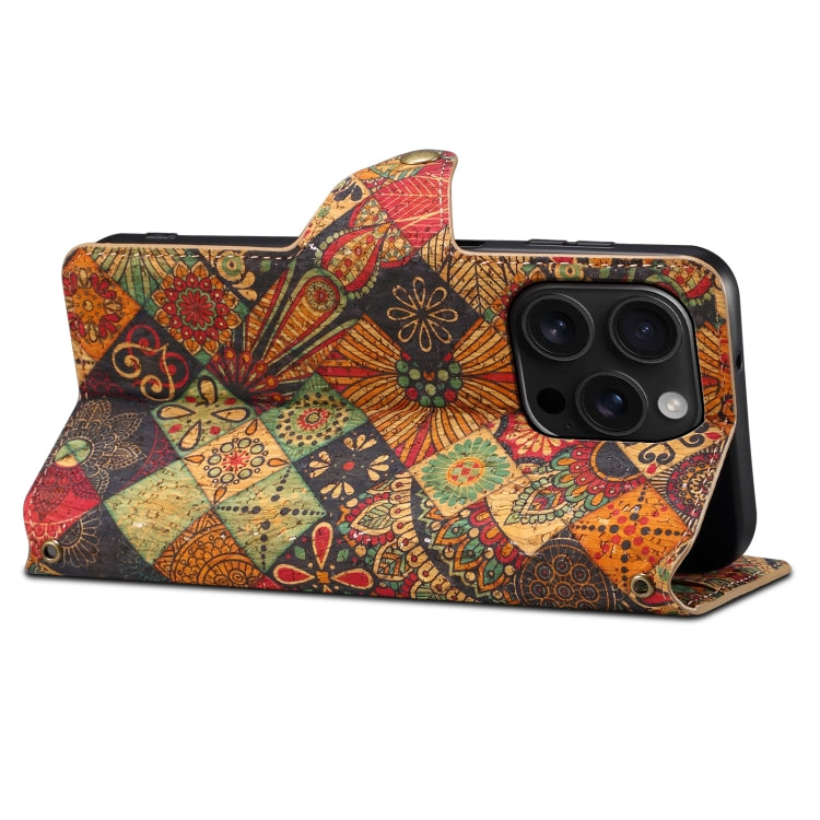 For iPhone 16 Pro Denior Flower Language Series Cork Fabric Oil Edge Leather Phone Case(Autumn) - free shipping - PMC Jewellery - Order now!