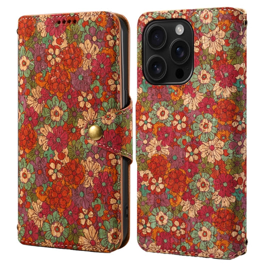 For iPhone 16 Pro Max Denior Flower Language Series Cork Fabric Oil Edge Leather Phone Case(Summer) - iPhone 16 Pro Max Cases by Denior | Online Shopping South Africa | PMC Jewellery | Buy Now Pay Later Mobicred