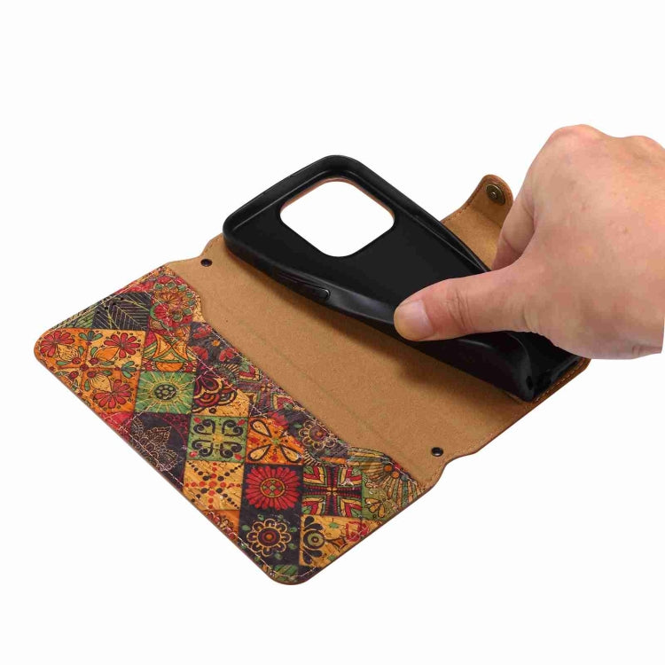For iPhone 16 Denior Flower Language Series Cork Fabric Oil Edge Leather Phone Case(Spring) - free shipping - PMC Jewellery - Order now!