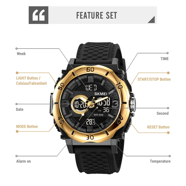 SKMEI 2098 Multifunctional Men 50M Waterproof Thermometer Dual Display Digital Wrist Watch(Black) - free shipping - PMC TechLife - Order now!