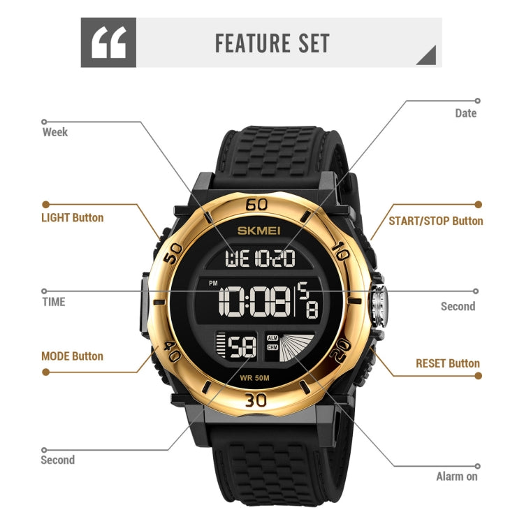 SKMEI 2099 Multifunctional Men Outdoor 50M Waterproof Luminous Digital Wrist Watch(Black+White) - free shipping - PMC TechLife - Order now!