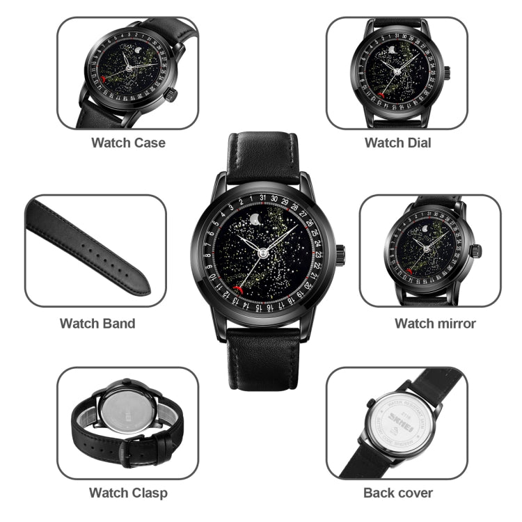SKMEI 2116 Multifunctional Men 30M Waterproof Fashion Casual Quartz Watch(Black Leather) - free shipping - PMC TechLife - Order now!