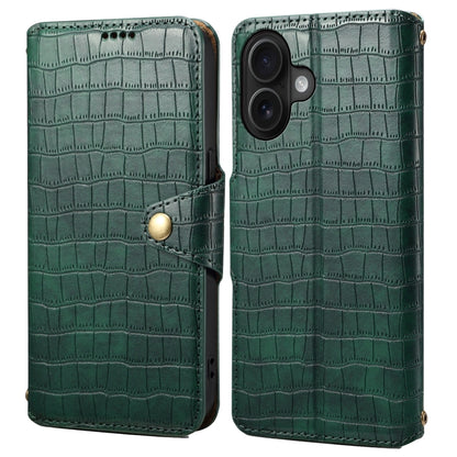 For iPhone 16 Denior Crocodile Texture Oil Edge Leather Phone Case(Green) - iPhone 16 Cases by Denior | Online Shopping South Africa | PMC Jewellery | Buy Now Pay Later Mobicred