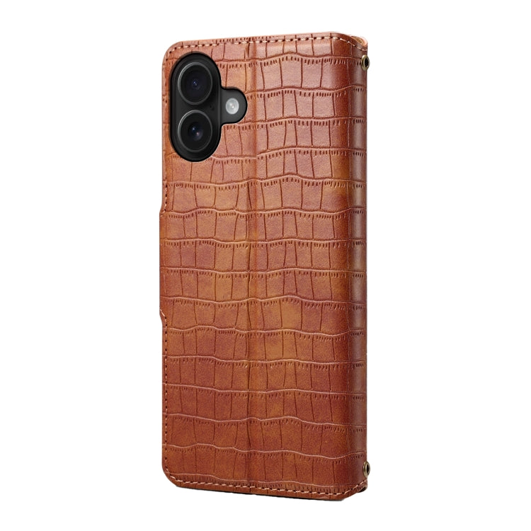 For iPhone 16 Plus Denior Crocodile Texture Oil Edge Leather Phone Case(Brown) - iPhone 16 Plus Cases by Denior | Online Shopping South Africa | PMC Jewellery | Buy Now Pay Later Mobicred