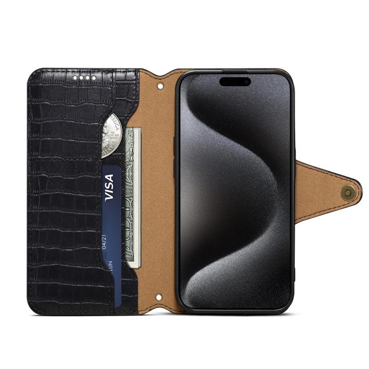 For iPhone 16 Pro Max Denior Crocodile Texture Oil Edge Leather Phone Case(Black) - iPhone 16 Pro Max Cases by Denior | Online Shopping South Africa | PMC Jewellery | Buy Now Pay Later Mobicred