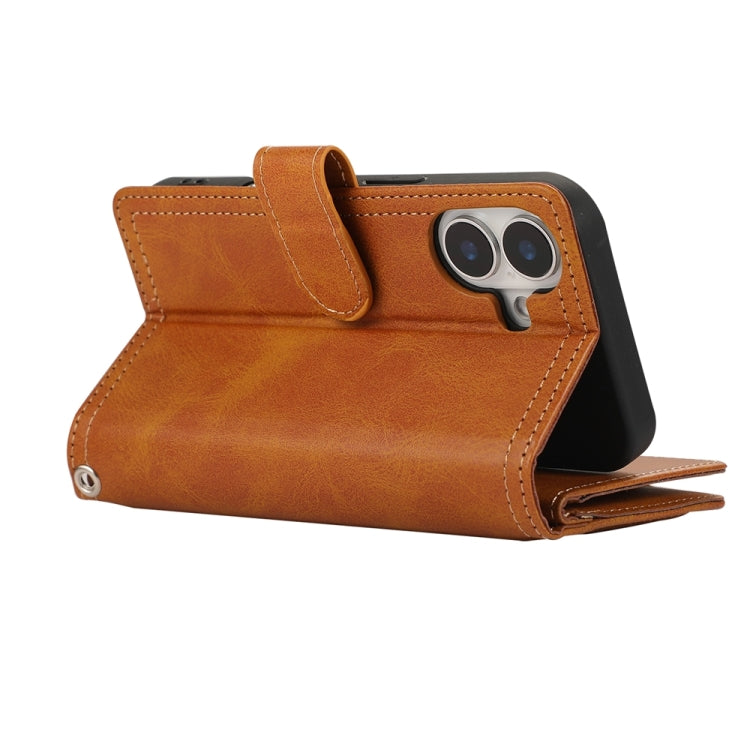 For iPhone 16 Plus Wristband Card Slot Leather Phone Case(Brown) - iPhone 16 Plus Cases by PMC Jewellery | Online Shopping South Africa | PMC Jewellery | Buy Now Pay Later Mobicred