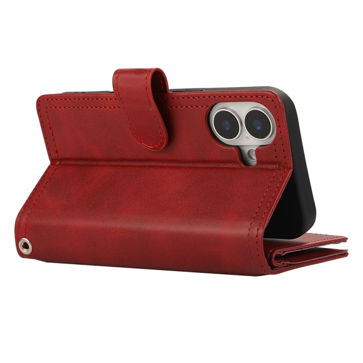 For iPhone 16 Plus Wristband Card Slot Leather Phone Case(Red) - iPhone 16 Plus Cases by PMC Jewellery | Online Shopping South Africa | PMC Jewellery | Buy Now Pay Later Mobicred