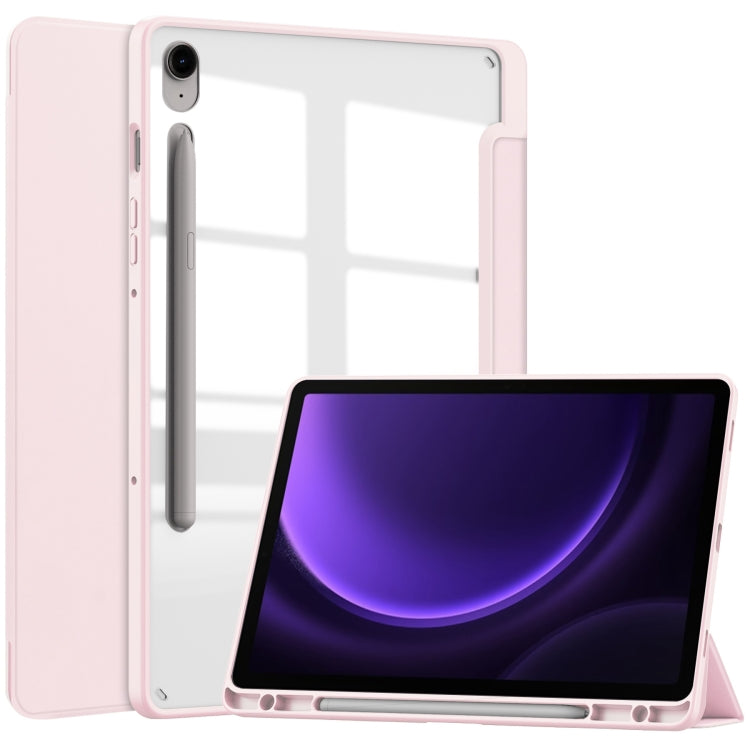 For Samsung Galaxy Tab S9 FE / S10 FE Acrylic 3-folding Smart Leather Tablet Case with Pen Slot(Pink) - Galaxy Tab S9 FE by PMC Jewellery | Online Shopping South Africa | PMC Jewellery | Buy Now Pay Later Mobicred