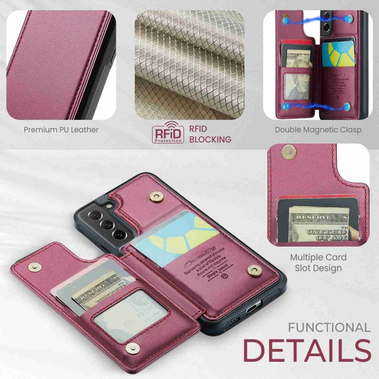 For Samsung Galaxy S21 FE 5G CaseMe C22 Card Slots Holder RFID Anti-theft Phone Case(Wine Red) - Galaxy Phone Cases by CaseMe | Online Shopping South Africa | PMC Jewellery | Buy Now Pay Later Mobicred