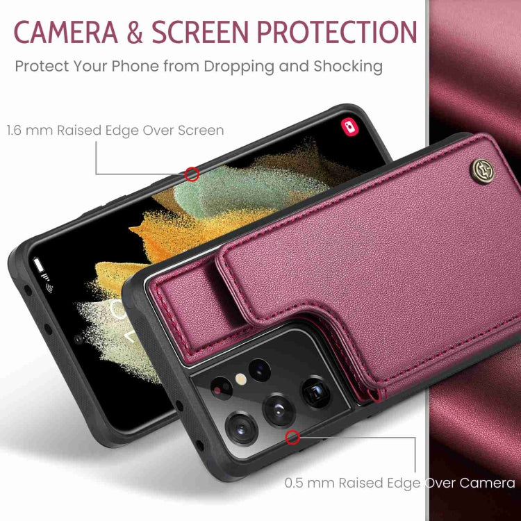 For Samsung Galaxy S21 Ultra 5G CaseMe C22 Card Slots Holder RFID Anti-theft Phone Case(Wine Red) - Galaxy S21 Ultra 5G Cases by CaseMe | Online Shopping South Africa | PMC Jewellery | Buy Now Pay Later Mobicred