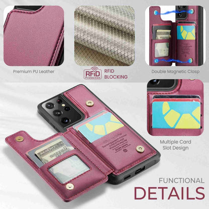 For Samsung Galaxy S21 Ultra 5G CaseMe C22 Card Slots Holder RFID Anti-theft Phone Case(Wine Red) - Galaxy S21 Ultra 5G Cases by CaseMe | Online Shopping South Africa | PMC Jewellery | Buy Now Pay Later Mobicred