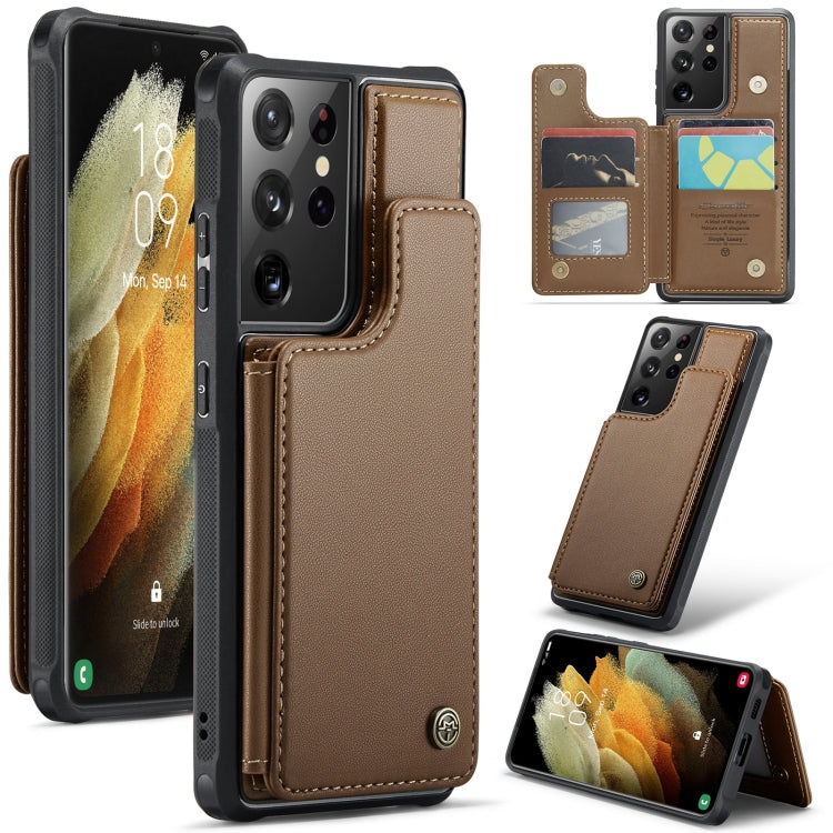 For Samsung Galaxy S21 Ultra 5G CaseMe C22 Card Slots Holder RFID Anti-theft Phone Case(Brown) - Galaxy S21 Ultra 5G Cases by CaseMe | Online Shopping South Africa | PMC Jewellery | Buy Now Pay Later Mobicred