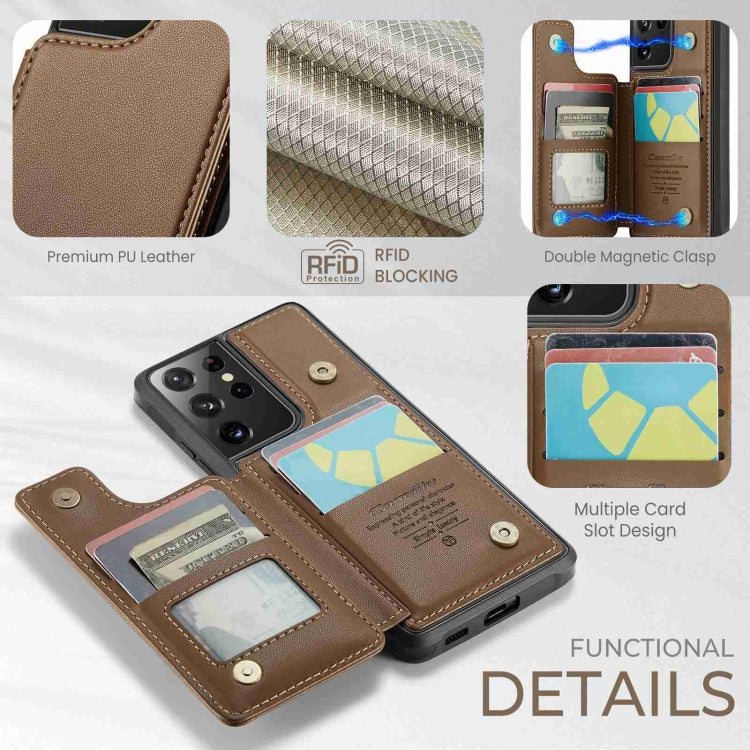 For Samsung Galaxy S21 Ultra 5G CaseMe C22 Card Slots Holder RFID Anti-theft Phone Case(Brown) - Galaxy S21 Ultra 5G Cases by CaseMe | Online Shopping South Africa | PMC Jewellery | Buy Now Pay Later Mobicred