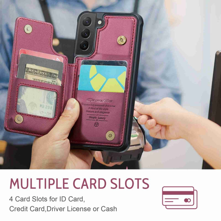 For Samsung Galaxy S22 5G CaseMe C22 Card Slots Holder RFID Anti-theft Phone Case(Wine Red) - free shipping - PMC Jewellery - Order now!