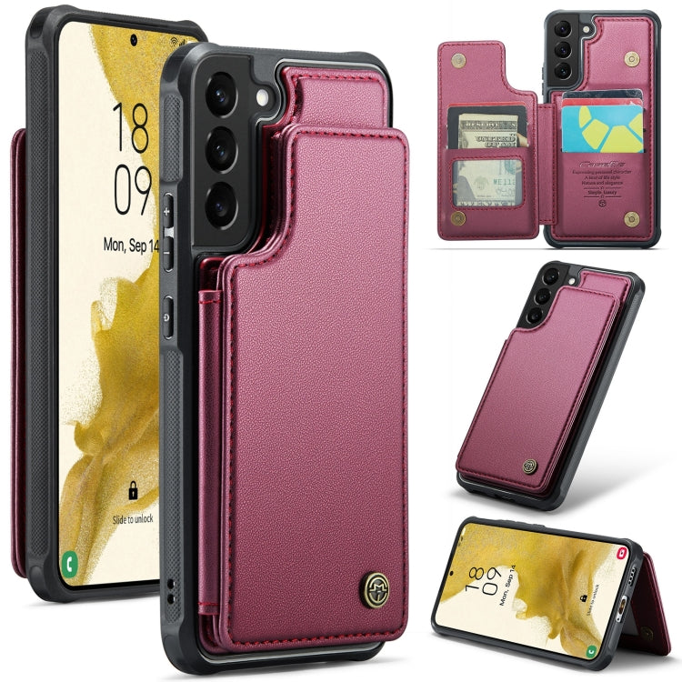 For Samsung Galaxy S22+ 5G CaseMe C22 Card Slots Holder RFID Anti-theft Phone Case(Wine Red) - free shipping - PMC Jewellery - Order now!