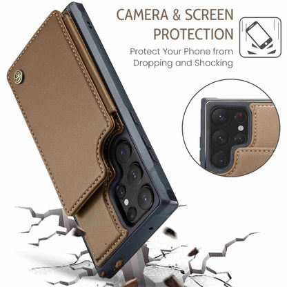 For Samsung Galaxy S22 Ultra 5G CaseMe C22 Card Slots Holder RFID Anti-theft Phone Case(Brown) - Galaxy S22 Ultra 5G Cases by CaseMe | Online Shopping South Africa | PMC Jewellery | Buy Now Pay Later Mobicred