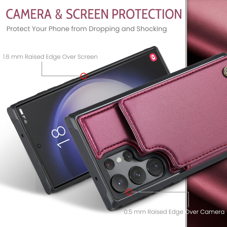 For Samsung Galaxy S23 Ultra 5G CaseMe C22 Card Slots Holder RFID Anti-theft Phone Case(Wine Red) - free shipping - PMC Jewellery - Order now!