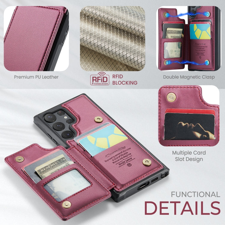 For Samsung Galaxy S23 Ultra 5G CaseMe C22 Card Slots Holder RFID Anti-theft Phone Case(Wine Red) - free shipping - PMC Jewellery - Order now!