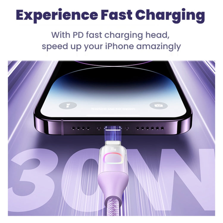 USAMS US-SJ638 1.2m Type-C to 8 Pin PD30W Fast Charging Cable with Colorful Light(Gradient Purple) - 2 in 1 Cable by USAMS | Online Shopping South Africa | PMC Jewellery | Buy Now Pay Later Mobicred