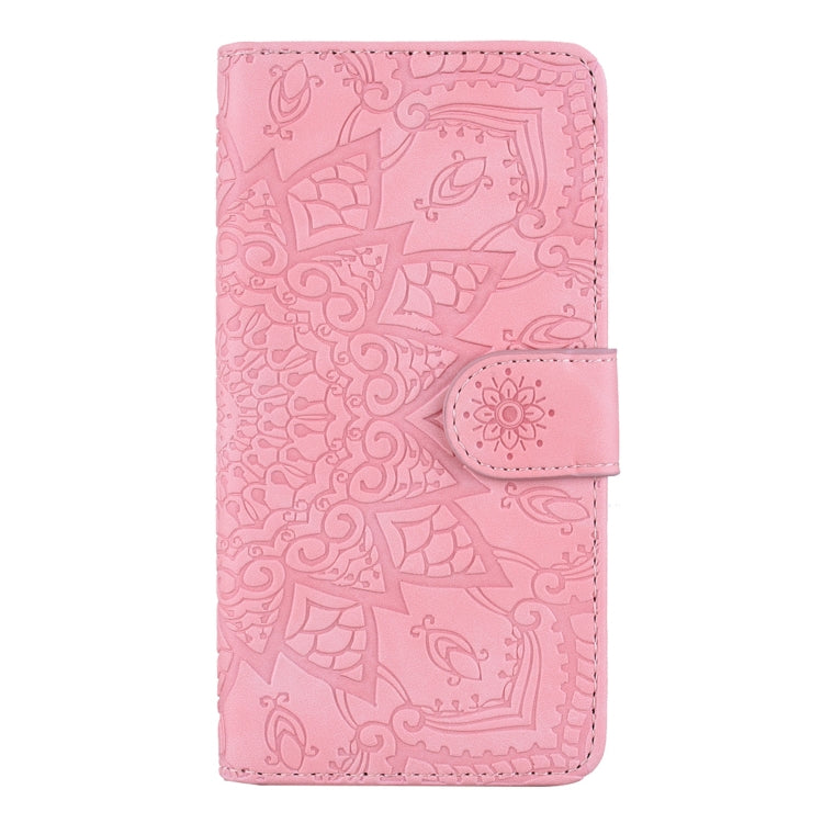 For iPhone 16 Pro Max Mandala Embossed Dual-Fold Calf Leather Phone Case(Pink) - iPhone 16 Pro Max Cases by PMC Jewellery | Online Shopping South Africa | PMC Jewellery | Buy Now Pay Later Mobicred