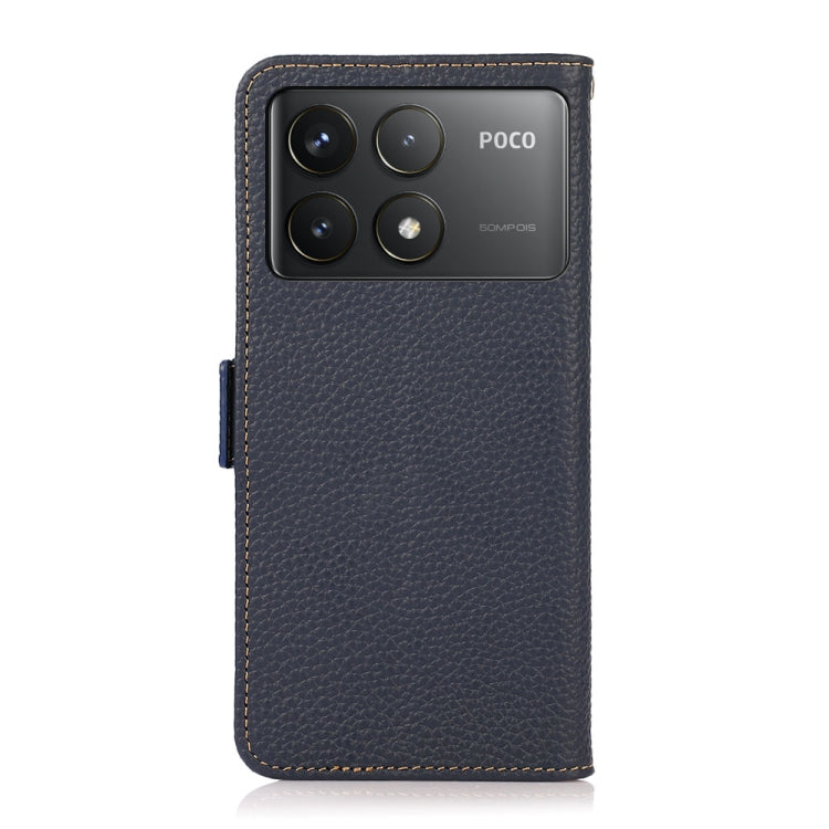 For Xiaomi Redmi K70 KHAZNEH Side-Magnetic Litchi Genuine Leather RFID Phone Case(Blue) - K70 Cases by PMC Jewellery | Online Shopping South Africa | PMC Jewellery | Buy Now Pay Later Mobicred