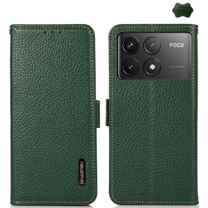 For Xiaomi Redmi K70 KHAZNEH Side-Magnetic Litchi Genuine Leather RFID Phone Case(Green) - K70 Cases by PMC Jewellery | Online Shopping South Africa | PMC Jewellery | Buy Now Pay Later Mobicred