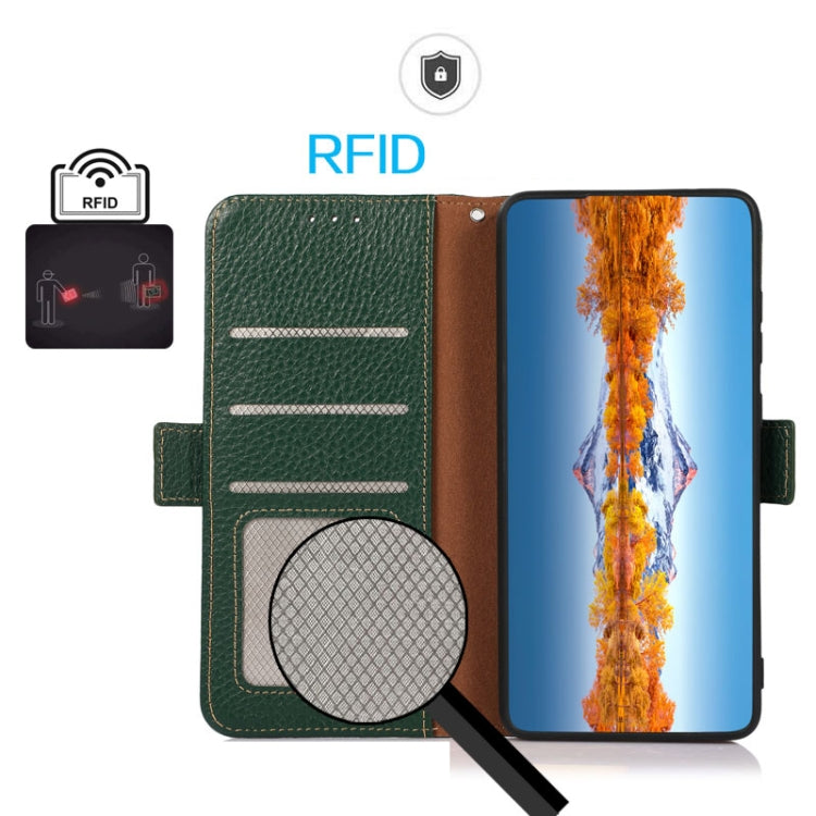 For Xiaomi Redmi K70 KHAZNEH Side-Magnetic Litchi Genuine Leather RFID Phone Case(Green) - free shipping - PMC Jewellery - Order now!