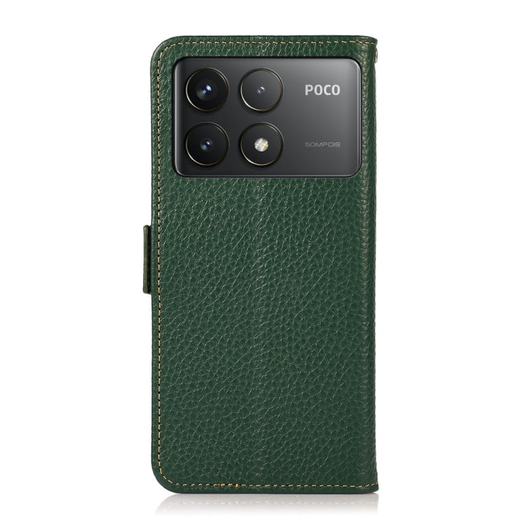 For Xiaomi Redmi K70 Pro KHAZNEH Side-Magnetic Litchi Genuine Leather RFID Phone Case(Green) - K70 Pro Cases by PMC Jewellery | Online Shopping South Africa | PMC Jewellery | Buy Now Pay Later Mobicred