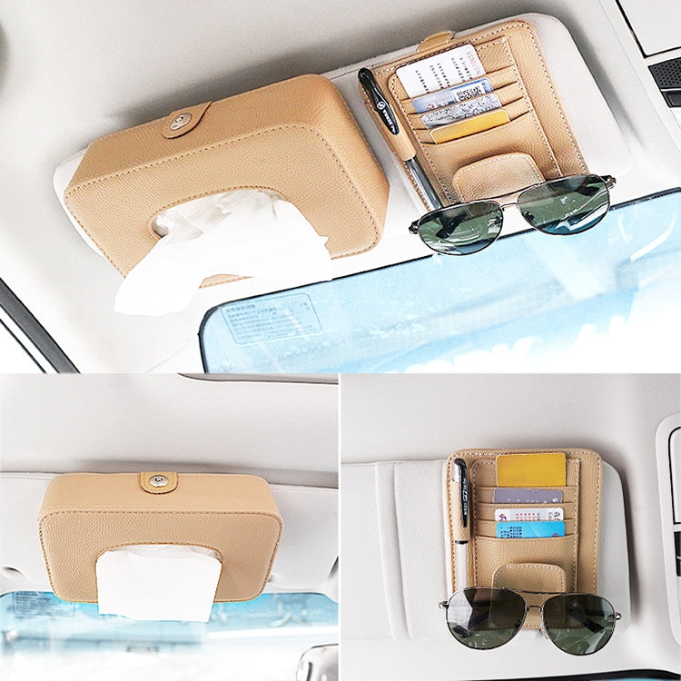 Car Litchi Texture Hanging Tissue Box Sun Visor Card Storage Clip(Beige) - Sunglasses & Glasses Clips by PMC Jewellery | Online Shopping South Africa | PMC Jewellery | Buy Now Pay Later Mobicred