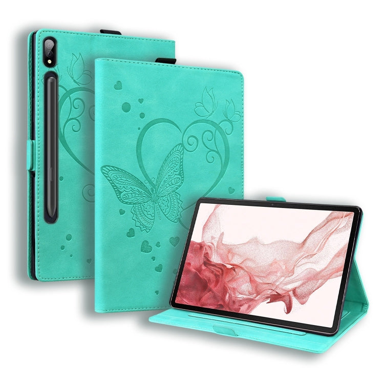 For Samsung Galaxy Tab S9 FE Love Butterfly Embossed Leather Tablet Case(Mint Green) - Other Galaxy Tab PC by PMC Jewellery | Online Shopping South Africa | PMC Jewellery | Buy Now Pay Later Mobicred