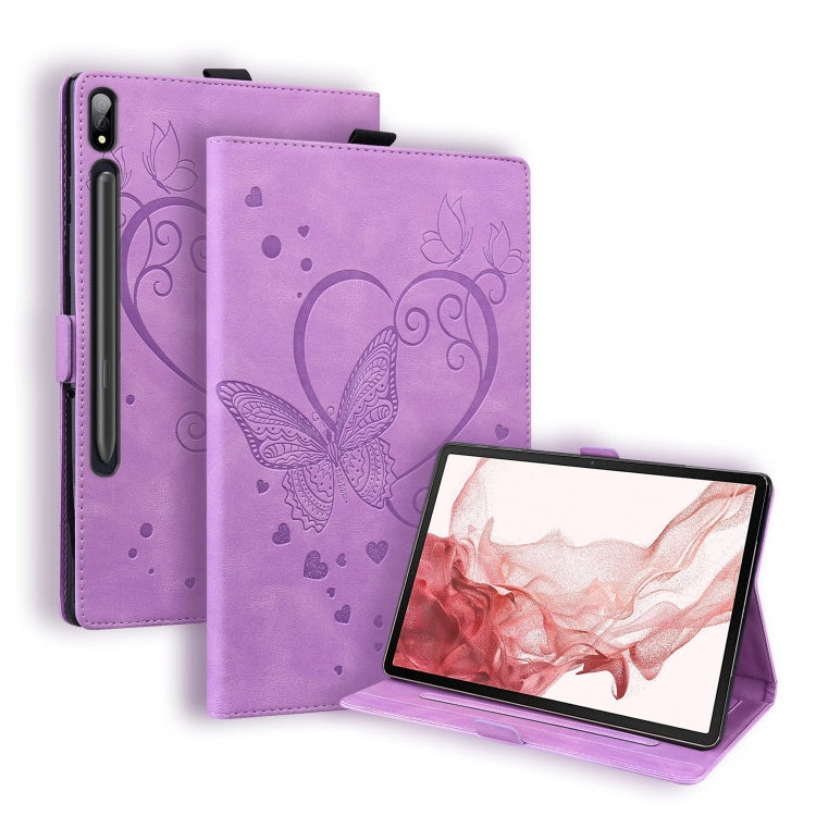 For Samsung Galaxy Tab S9 FE+ Love Butterfly Embossed Leather Tablet Case(Purple) - Galaxy Tab S9 FE+ by PMC Jewellery | Online Shopping South Africa | PMC Jewellery | Buy Now Pay Later Mobicred