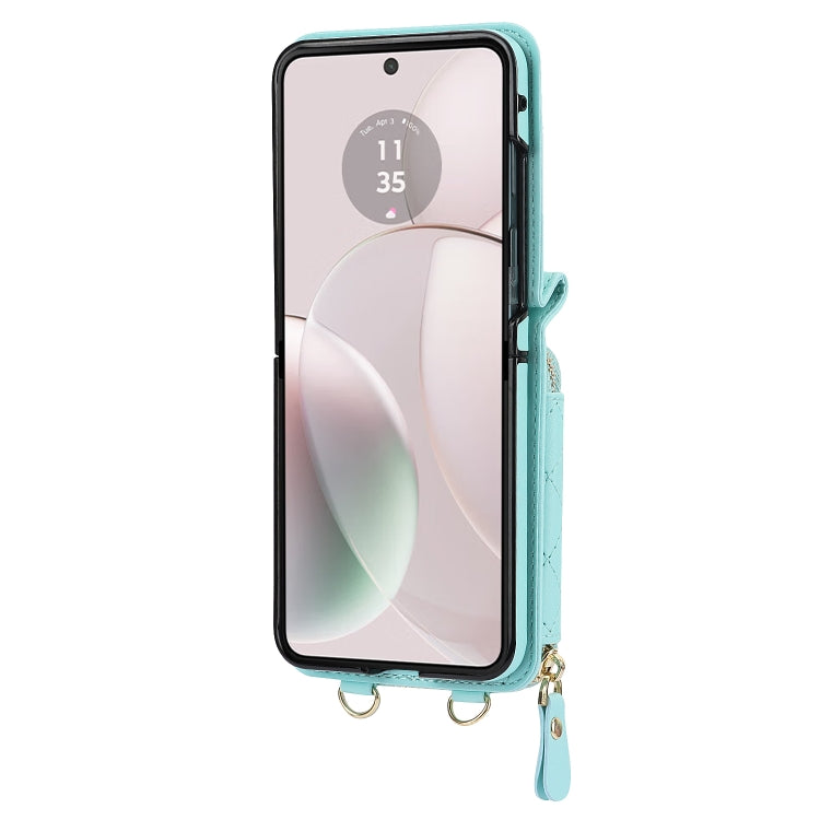 For Motorola Razr 40 Rhombic Texture Card Bag Phone Case with Dual Lanyard(Green) - Motorola Cases by PMC TechLife | Online Shopping South Africa | PMC TechLife | Buy Now Pay Later Mobicred