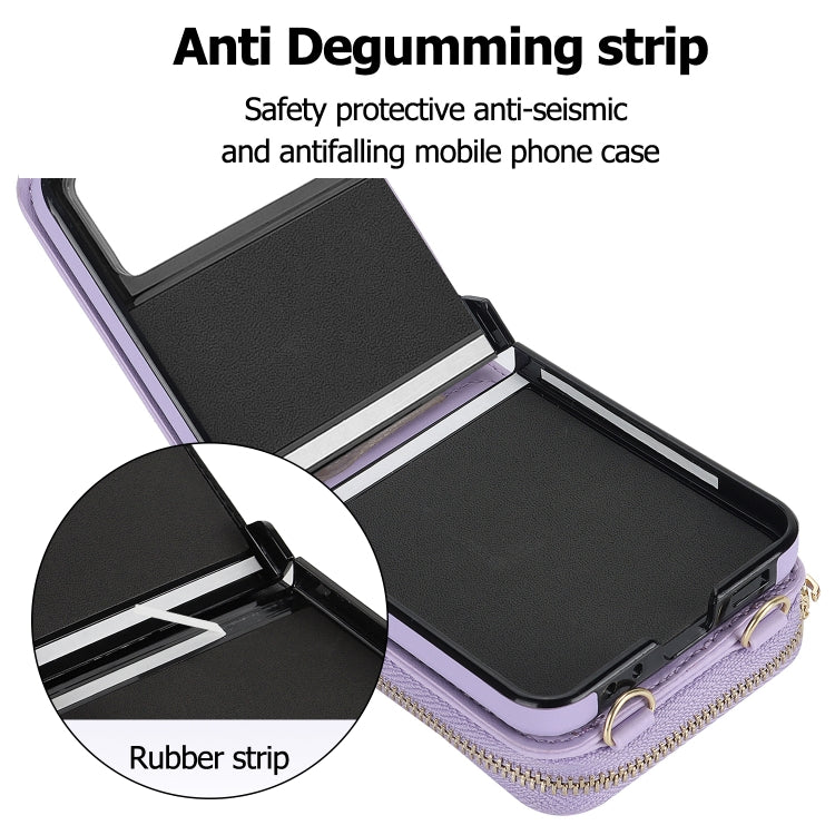 For Motorola Razr 40 Rhombic Texture Card Bag Phone Case with Dual Lanyard(Purple) - Motorola Cases by PMC TechLife | Online Shopping South Africa | PMC TechLife | Buy Now Pay Later Mobicred