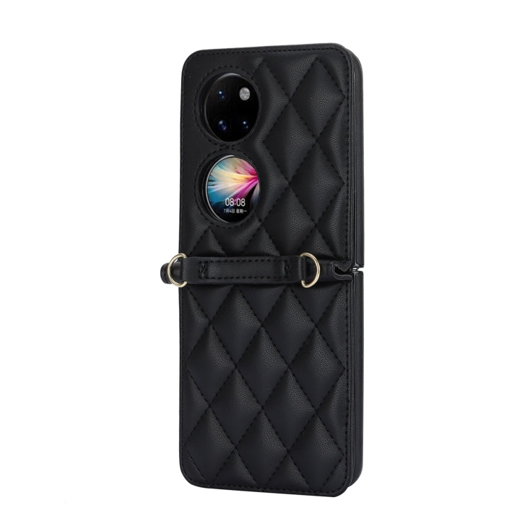 For Huawei P50 Pocket Rhombic Texture Card Bag Phone Case with Dual Lanyard(Black) - Huawei Cases by PMC TechLife | Online Shopping South Africa | PMC TechLife | Buy Now Pay Later Mobicred
