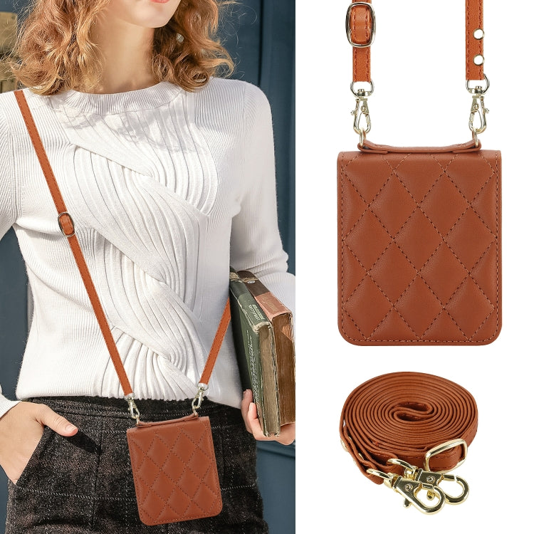 For Huawei P50 Pocket Rhombic Texture Card Bag Phone Case with Dual Lanyard(Brown) - Huawei Cases by PMC TechLife | Online Shopping South Africa | PMC TechLife | Buy Now Pay Later Mobicred