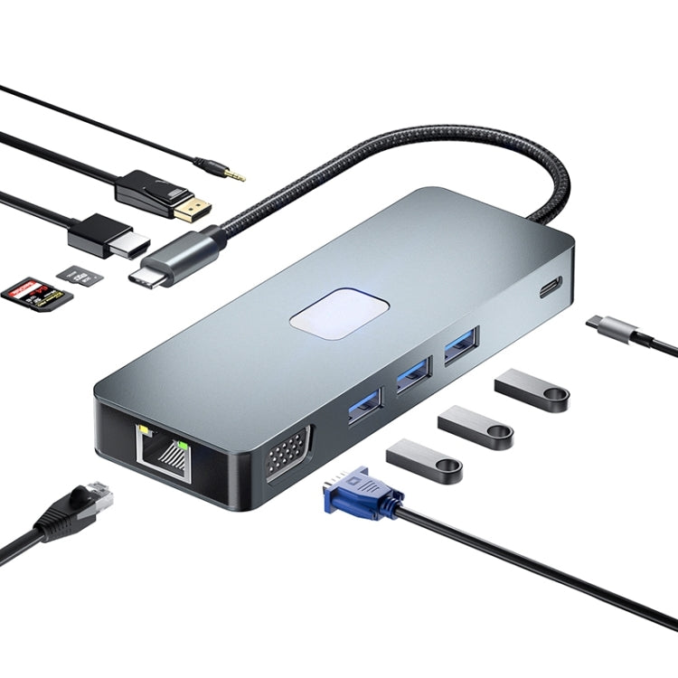 BYL-2309 Type-C to HDMI 4K 60Hz + DP HD + VGA + RJ47 + USB3.2 + Audio 3.5mm + PD100W + SD + TF Docking Station HUB - USB HUB by PMC Jewellery | Online Shopping South Africa | PMC Jewellery | Buy Now Pay Later Mobicred