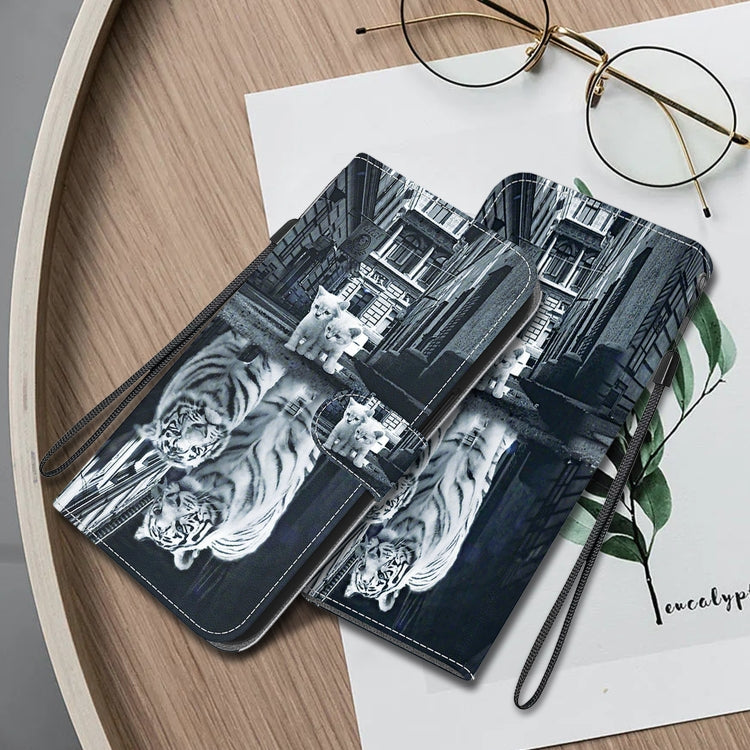 For Google Pixel 9 Pro Crystal Texture Colored Drawing Leather Phone Case(Cat Tiger Reflection) - Google Cases by PMC TechLife | Online Shopping South Africa | PMC TechLife | Buy Now Pay Later Mobicred
