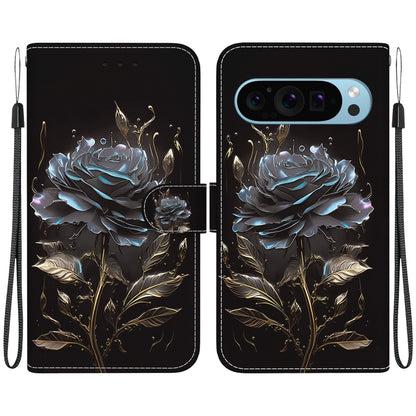 For Google Pixel 9 Crystal Texture Colored Drawing Leather Phone Case(Black Rose) - Google Cases by PMC Jewellery | Online Shopping South Africa | PMC Jewellery | Buy Now Pay Later Mobicred