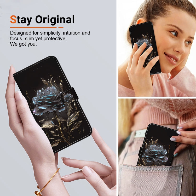 For Google Pixel 9 Crystal Texture Colored Drawing Leather Phone Case(Black Rose) - Google Cases by PMC Jewellery | Online Shopping South Africa | PMC Jewellery | Buy Now Pay Later Mobicred